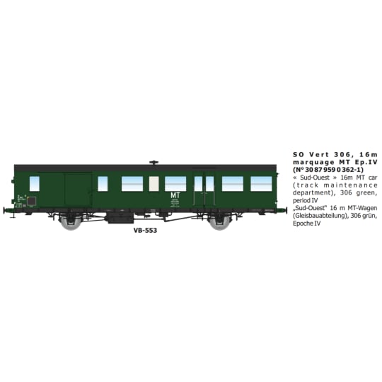 [HO] : Voiture SO Vert 306, 16m, marquage MT, Ep.IV - VB553