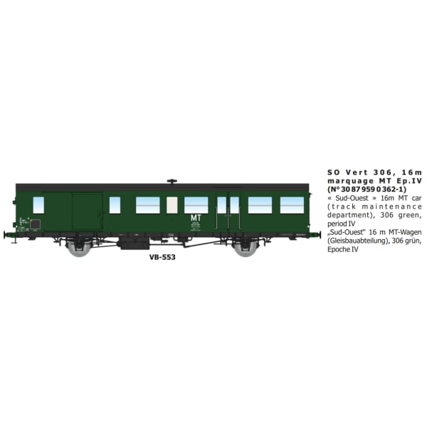 [HO] : Voiture SO Vert 306, 16m, marquage MT, Ep.IV - VB553
