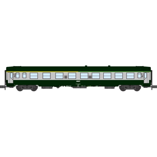[N] : Voiture UIC A4B5 (mixte 1ère/2nde classe) Verte/Gris béton, Logo blanc encadré, Ep. V – MIKADOTRAIN NW262