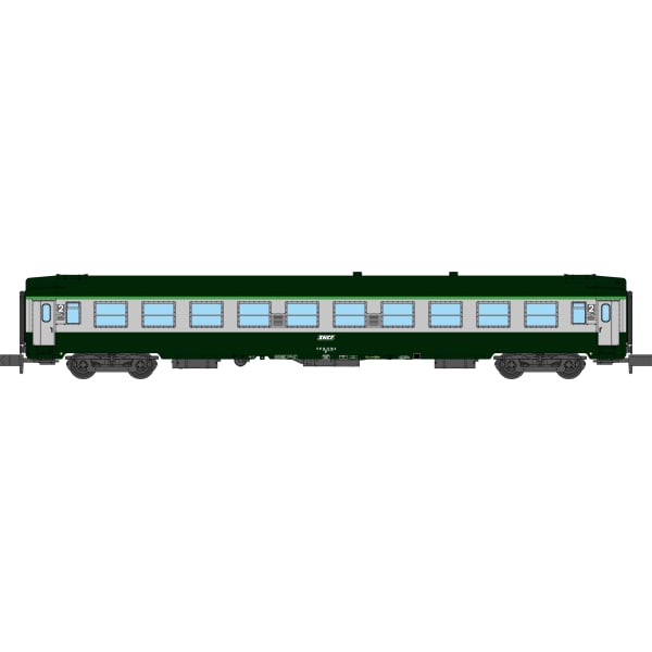 [N] : Coffret de 2 voitures UIC A4B5 et B10 Verte/Gris béton, Logo blanc encadré, Ep. V – MIKADOTRAIN NW263
