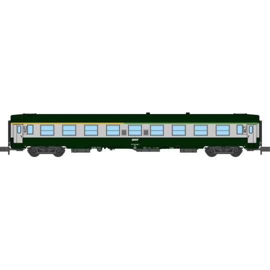 [N] : Voiture UIC A4B5 ex-A9 Verte/Gris béton, Logo blanc encadré, Ep. V – MIKADOTRAIN NW264
