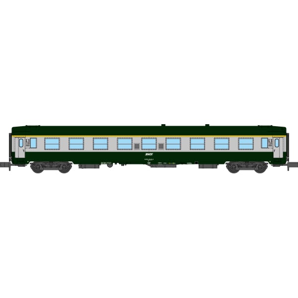 [N] : Voiture UIC A9 (1ère classe) Verte/Gris béton, Logo blanc encadré, Ep. V – MIKADOTRAIN NW265