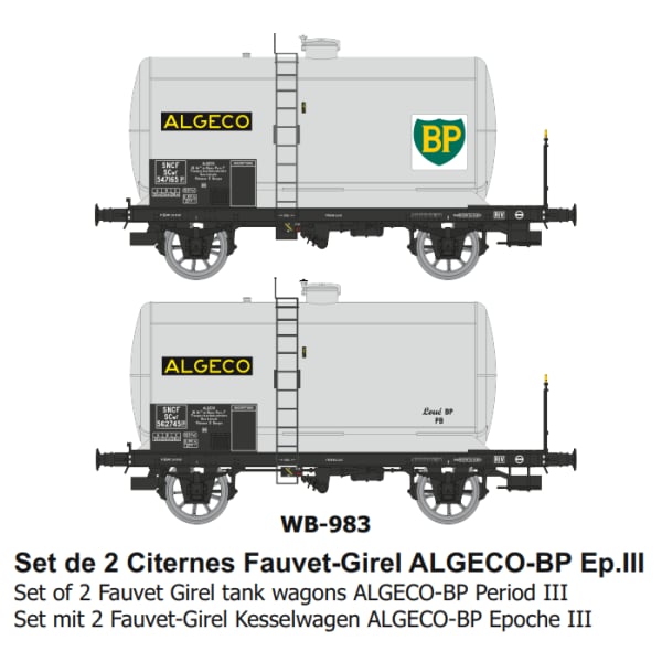 [HO] : Set de 2 citernes Fauvet-Girel châssis OCEM "ALGECO-BP" Ep.III - WB983