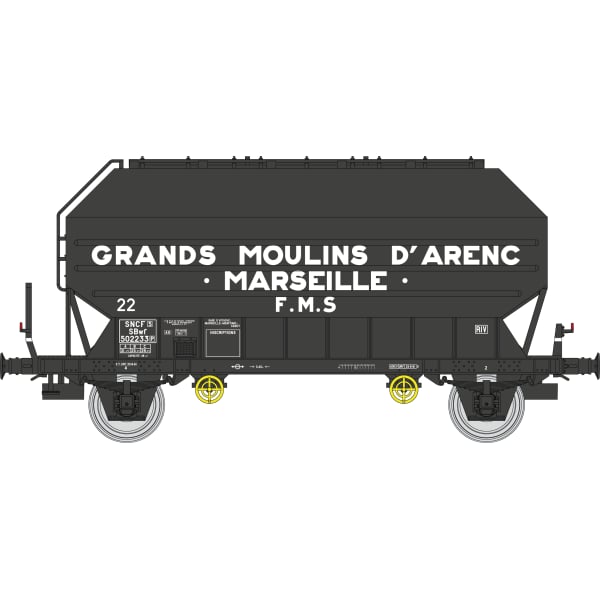 [HO] : Coffret de 2 wagons céréaliers FRANGECO « GRANDS MOULINS D’ARENC », SNCF, Ep. III – WB900