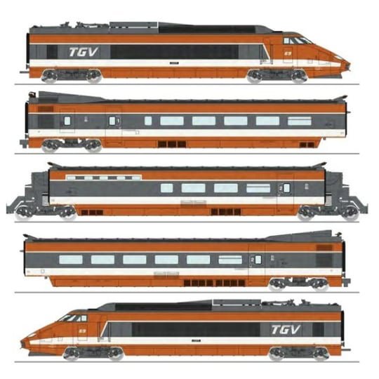 [HO] : Coffret TGV PSE n°5, 5 éléments (Motrices + Remorques R1, R8, R4 Bar), Ep. IV, DCC Sound - TGV005S