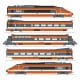 [HO] : Coffret TGV PSE n°110 CFF, 5 éléments (Motrices + Remorques R1, R8, R4 Bar), Ep. IV, DCC Sound - TGV008S