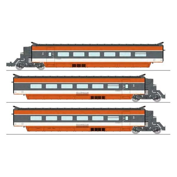 [HO] : Coffret de remorques TGV PSE rame n°110 CFF, 3 éléments (Remorques R2, R5, R6), Ep. IV, DC - TGV009