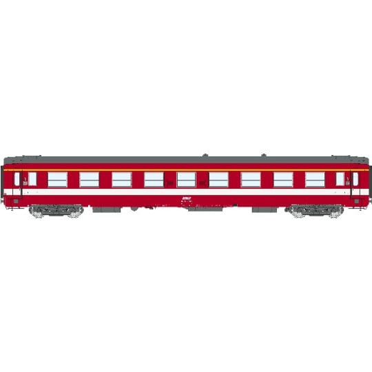 [HO] : Voiture A9 ex-Capitole 1/2 cartouche corail, bande jaune, SNCF Ep. IV – VB487