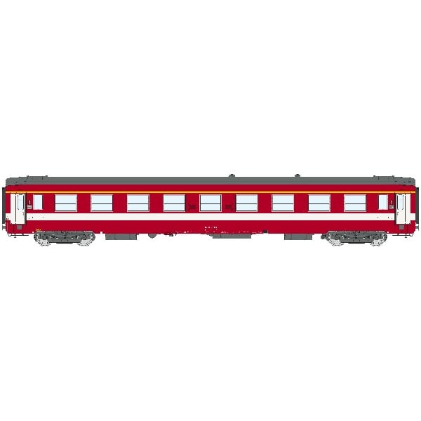 [HO] : Voiture A9 ex-Capitole 1/2 cartouche corail, bande jaune, portes blanches, SNCF Ep. IV – VB488