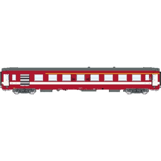 [HO] : Voiture A7D Livrée Rouge ex-Capitole, bande jaune, porte blanche, frein magnétique, SNCF Ep. IV – VB489