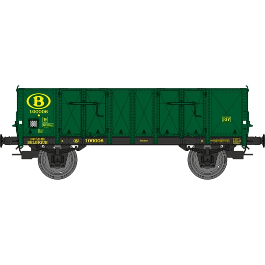 [HO] : Coffret de 2 wagons tombereaux Ludwigshafen caisse métallique verte, SNCB, Ep. III – WB921
