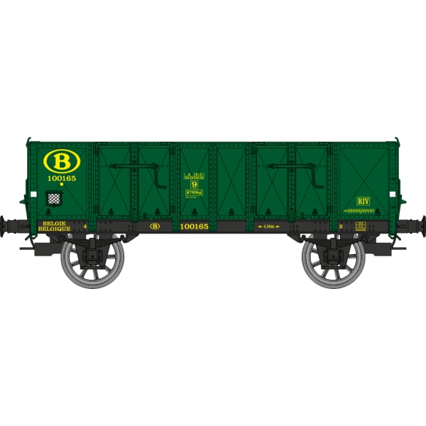 [HO] : Coffret de 2 wagons tombereaux Ludwigshafen caisse métallique verte, SNCB, Ep. III – WB921