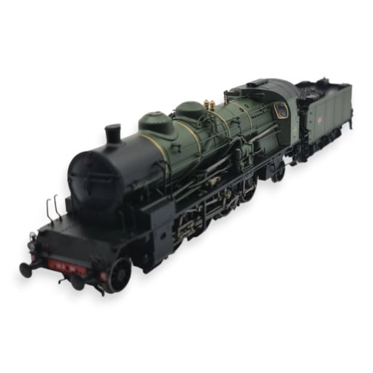 [HO] : Locomotive à vapeur 141 D 318 + Tender 25 A 285 Verte & Noire, dépôt de Badan, Ep. III, Analogique - MB160