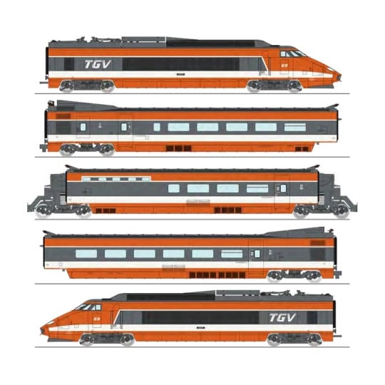 [HO] : Coffret TGV PSE 5 éléments (Motrices + Remorques R1, R8, R4 Bar), Ep. IV, Analogique - TGV001