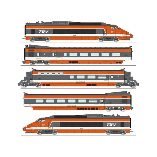 [HO] : Coffret TGV PSE 5 éléments (Motrices + Remorques R1, R8, R4 Bar), Ep. IV, Analogique - TGV001