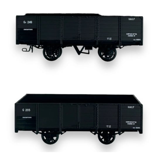 Set de 2 TOMBEREAUX freiné et non freiné, bruns, SNCF, Gv 24