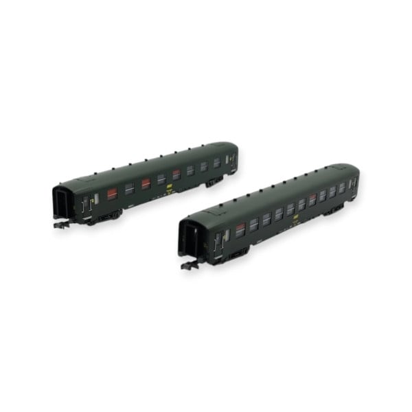 [N] : Coffret de 2 voitures DEV AO, B8 ex-A3B5 et B10, livrée vert 306 à logo jaune encadré, Ep. IV – MIKADOTRAIN NW287