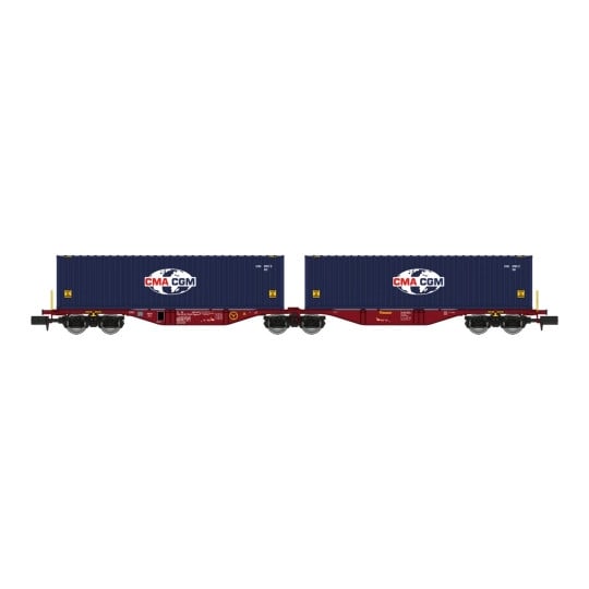 [N] : Wagon Sggmrss 80 TOUAX + 2 conteneurs 40’ CGA-CGM logo « Monde », Ep. VI – MIKADOTRAIN NW288