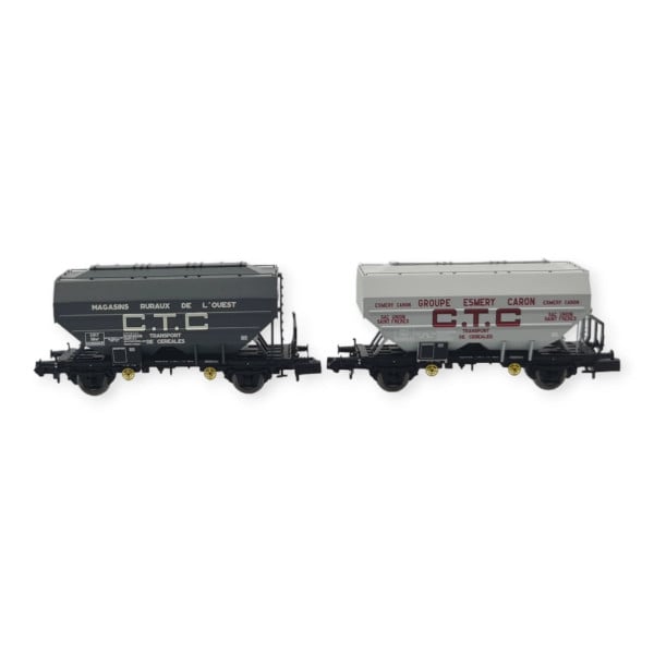 [N] : Coffret de 2 wagons céréaliers “CTC – ESMERY-CARON” et “MRO”, SNCF Ep. III – MIKADOTRAIN NW303